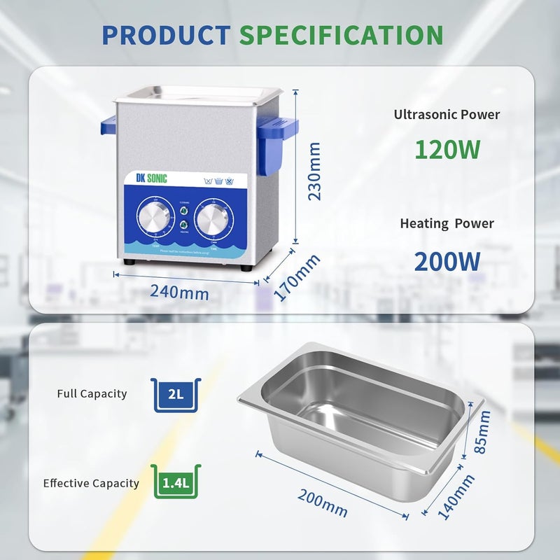 DK SONIC Ultrasonic Cleaner,2L 60W Ultrasonic Jewelry Cleaner with Heater& Mechanical Timer,Sonic Cleaner for Cleaning Jewelry,Eyeglasses,Coins(Include Basket) - Image 4